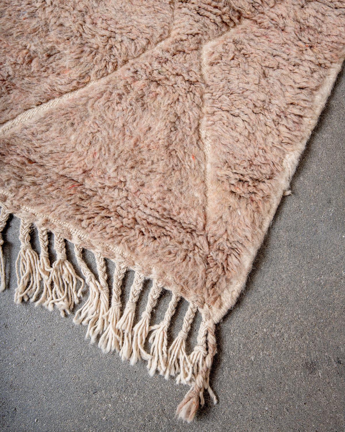 Modern, designer, handcrafted Berber rug from Morocco. Beniourain carpet with beautiful colours and patterns and fluffy wool texture.